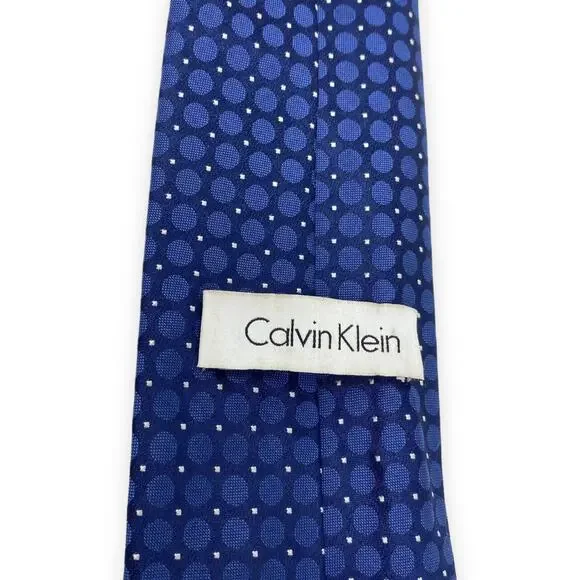 CALVIN KLEIN Blue Silk Polka Dot Sphere Pattern Tie - Picture 6 of 7